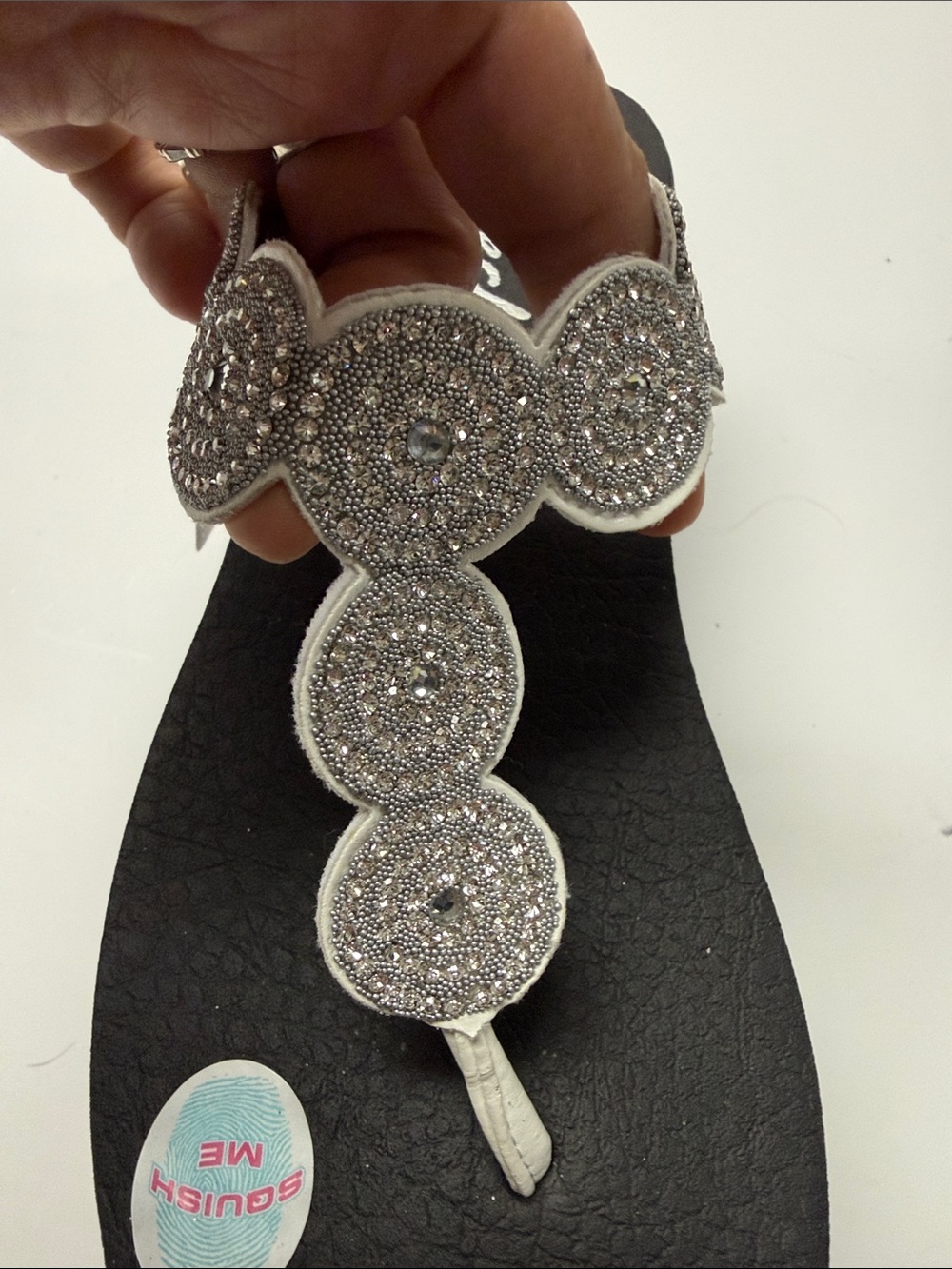 Skechers Black Footbed Silver Glitter T-Strap Slingback Sandals - Picture 5 of 5